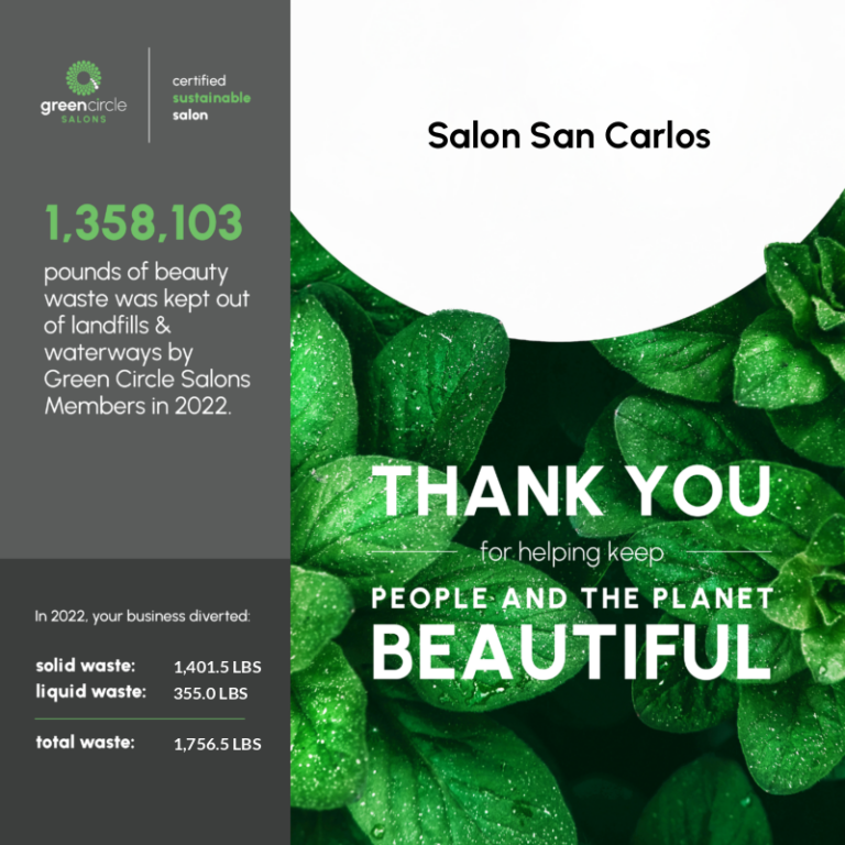 Thank you for helping keep the people and the planet beautiful. This salon has received an award for being carbon neutral.
