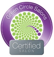Green Circle Certified Salon badge. This salon practices sustainability and his carbon neutral.